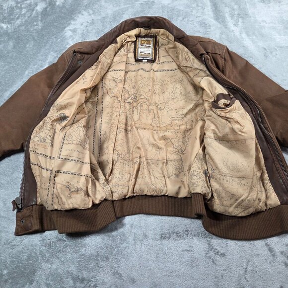 Vtg G-III Global Identity Jacket Mens L Brown Leather Bomber Aviator Map Lined - Picture 5 of 16